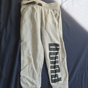 Puma Light Gray Sweat Joggers with Black Logo